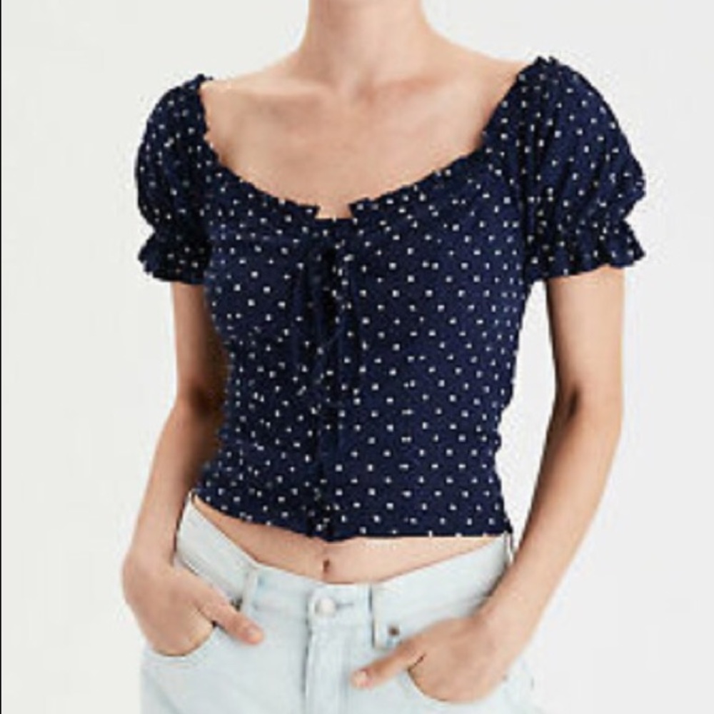 American Eagle Polka Dot Puff Sleeve Top